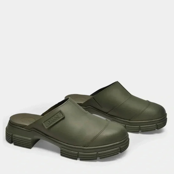 NWB GANNI Recycled Rubber City Mule Utility Clogs in Kalamata Green Size 44 - Picture 1 of 8